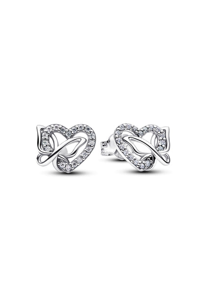 Boucles d'oreilles puces Cœur et Papillon entrelacés