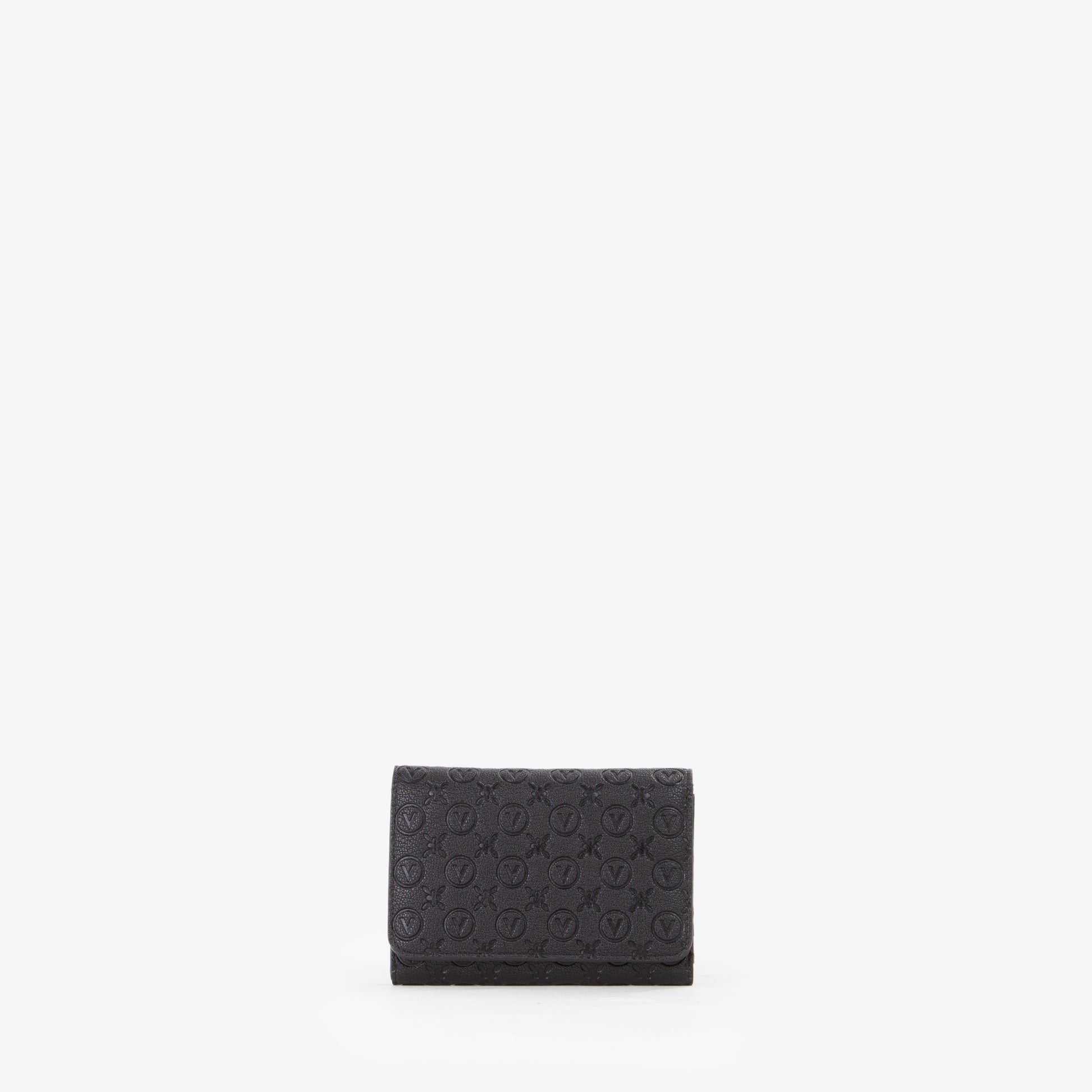 Portefeuille femme noir monogramme embossé compact