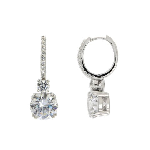 Créoles femme argent rhodié pendentif zirconia rond