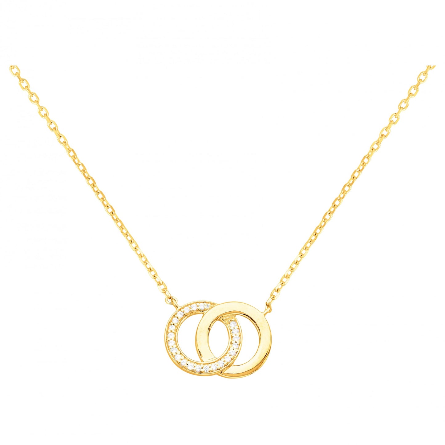 Collier femme plaqué or jaune double anneau zirconia