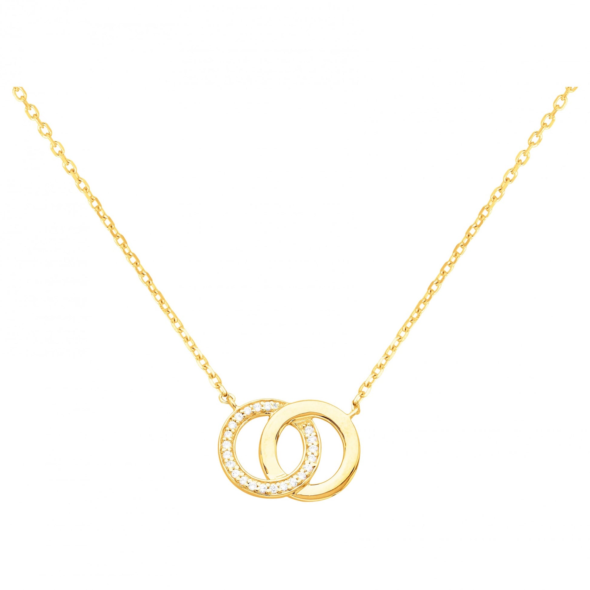 Collier femme plaqué or jaune double anneau zirconia
