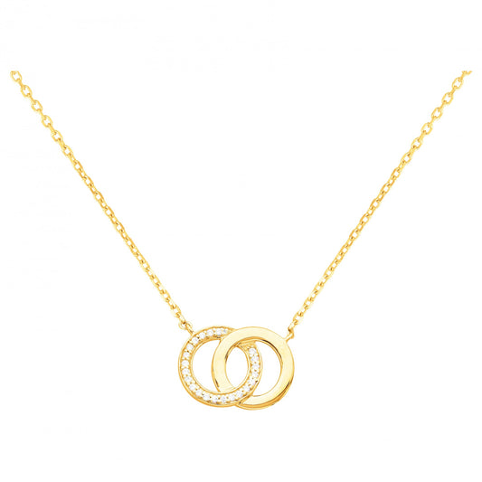 Collier femme plaqué or jaune double anneau zirconia