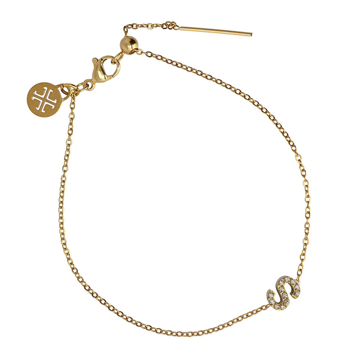 Bracelet femme acier doré lettre S zirconia 19 cm