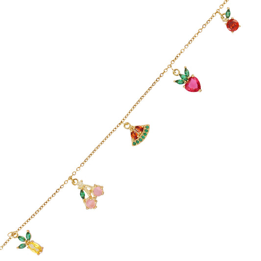 Bracelet femme acier doré zirconia multicolore motifs fruits