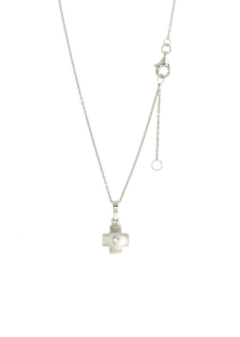 Collier femme argent 925 rhodié pendentif croix zirconia