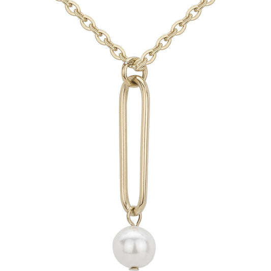 Collier femme acier doré grand maillon ovale et perle