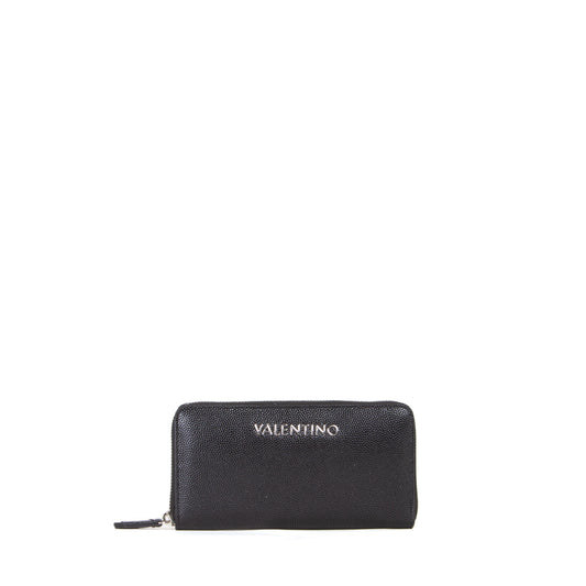 Portefeuille femme zippé noir grain caviar argenté