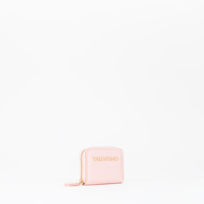 Portemonnaie femme rose pâle zippé logo doré