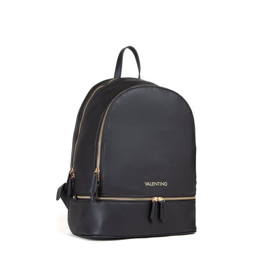 Sac à dos femme cuir grainé noir zips dorés élégant