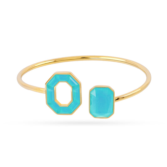 Bracelet femme acier doré pierres synthétiques turquoise