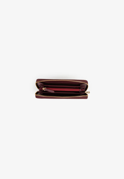 Portefeuille femme zippé bordeaux grainé compact
