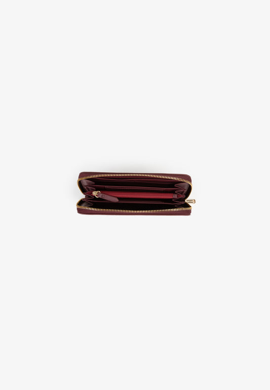 Portefeuille femme zippé bordeaux grainé compact