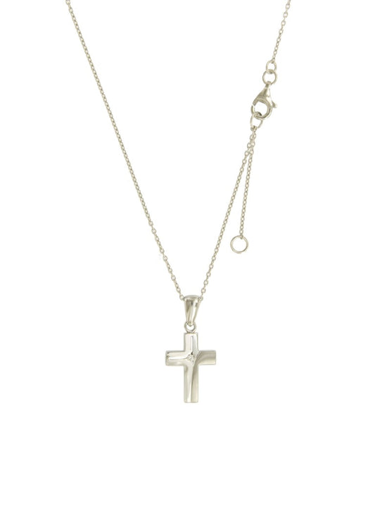 Collier femme argent rhodié pendentif croix zirconia