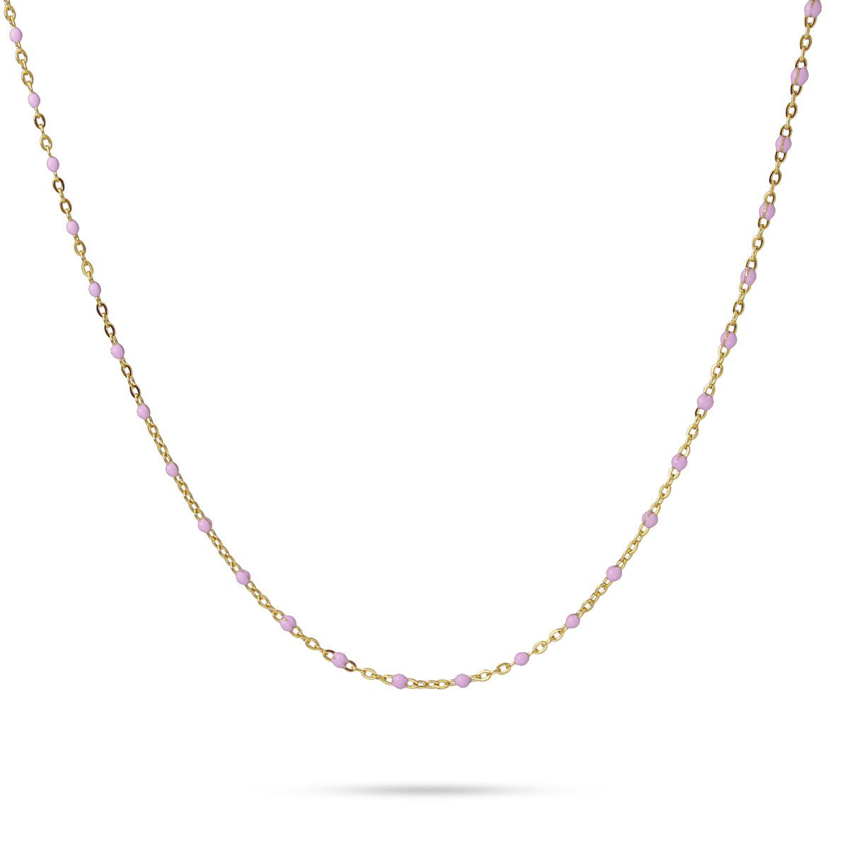 Collier femme acier doré chaîne perles émail violet 38cm