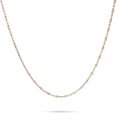 Collier femme acier doré chaîne perles émail violet 38cm