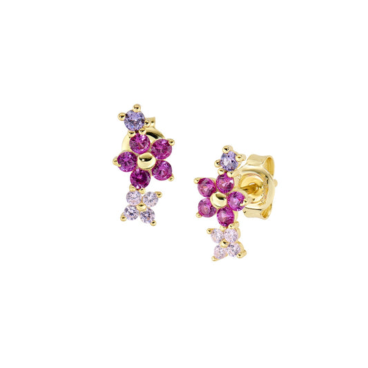 Boucles d'oreilles femme argent doré fleurs zirkonia multicolore