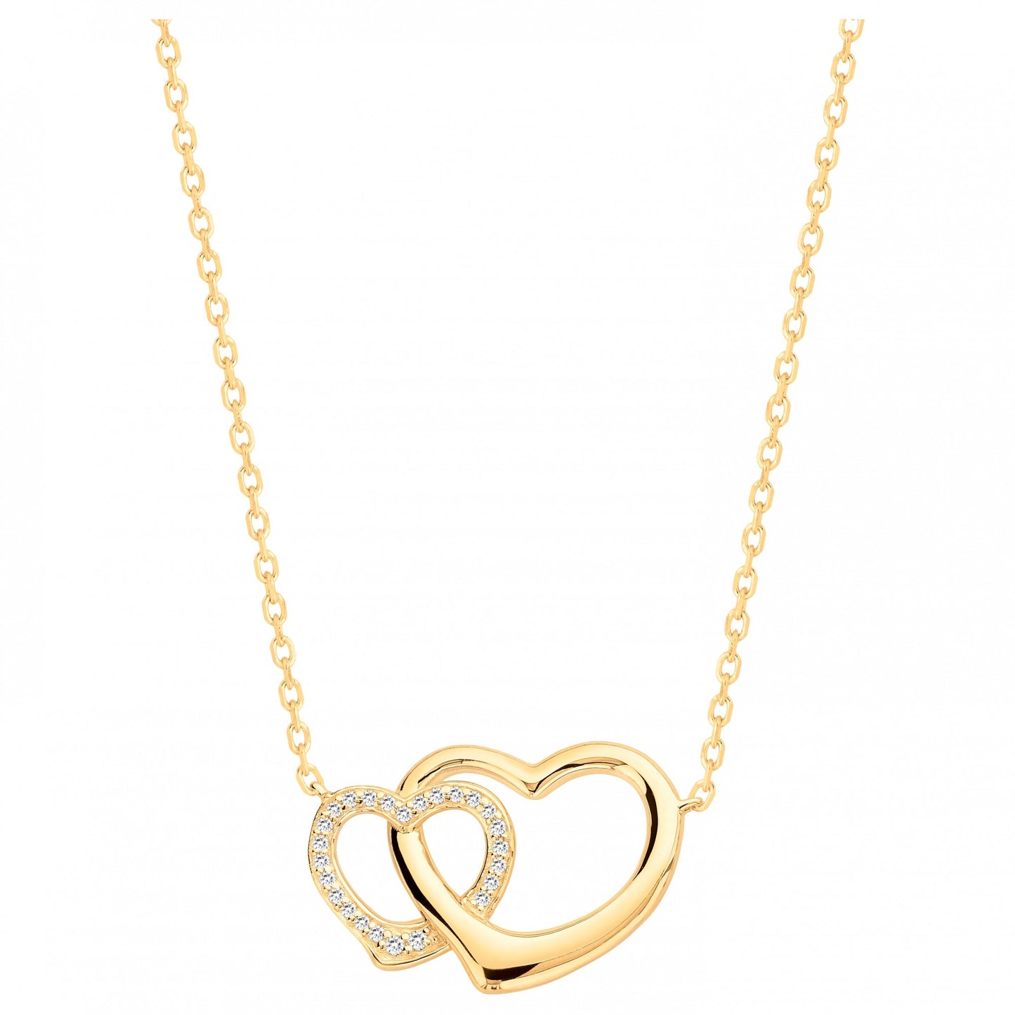Collier femme plaqué or double cœur entrelacé zirconia
