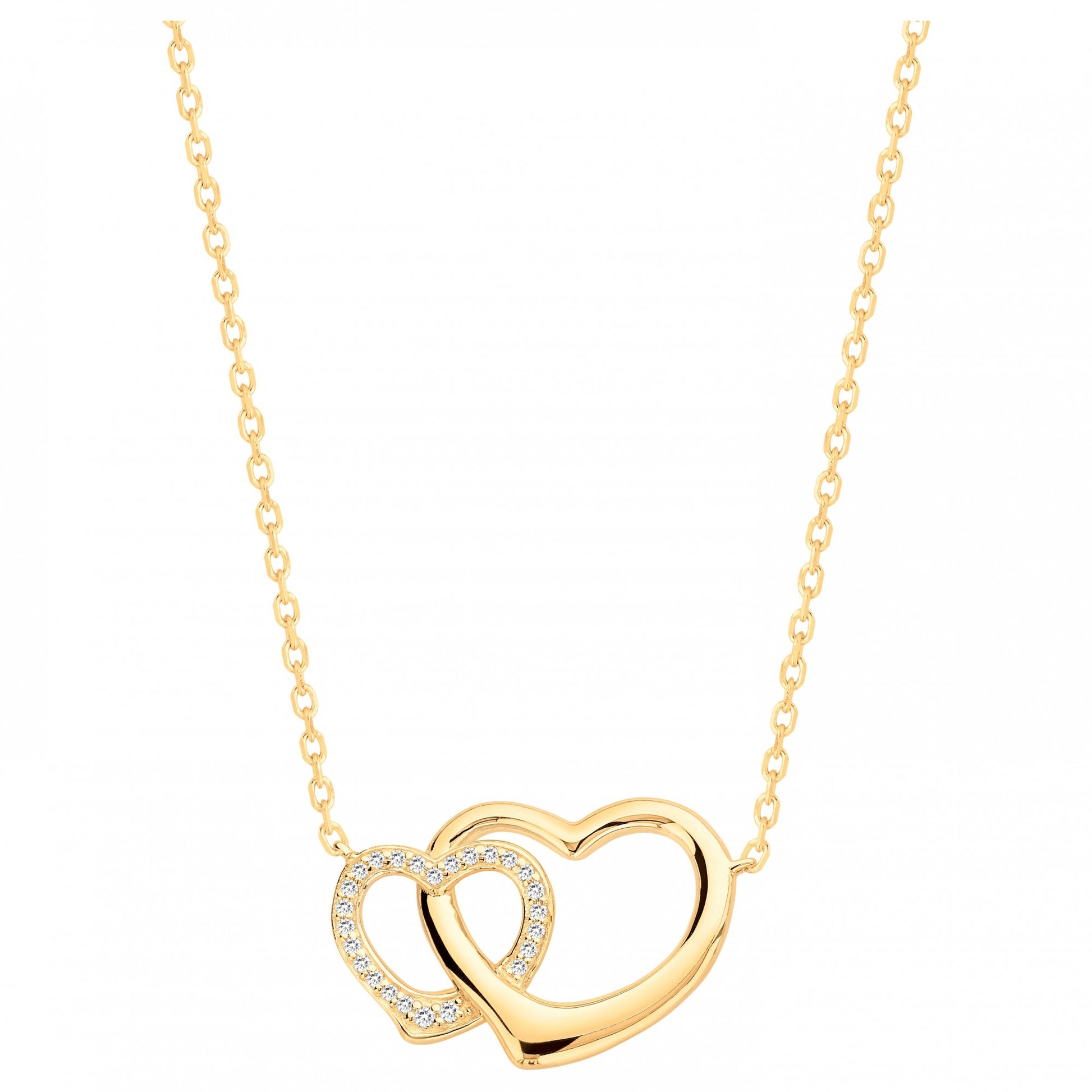 Collier femme plaqué or double cœur entrelacé zirconia