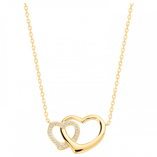 Collier femme plaqué or double cœur entrelacé zirconia