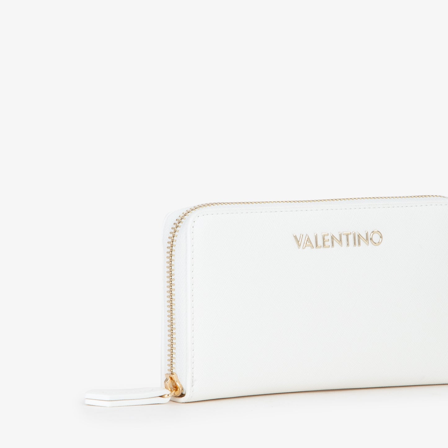 Portefeuille femme zippé blanc finition lisse dorée