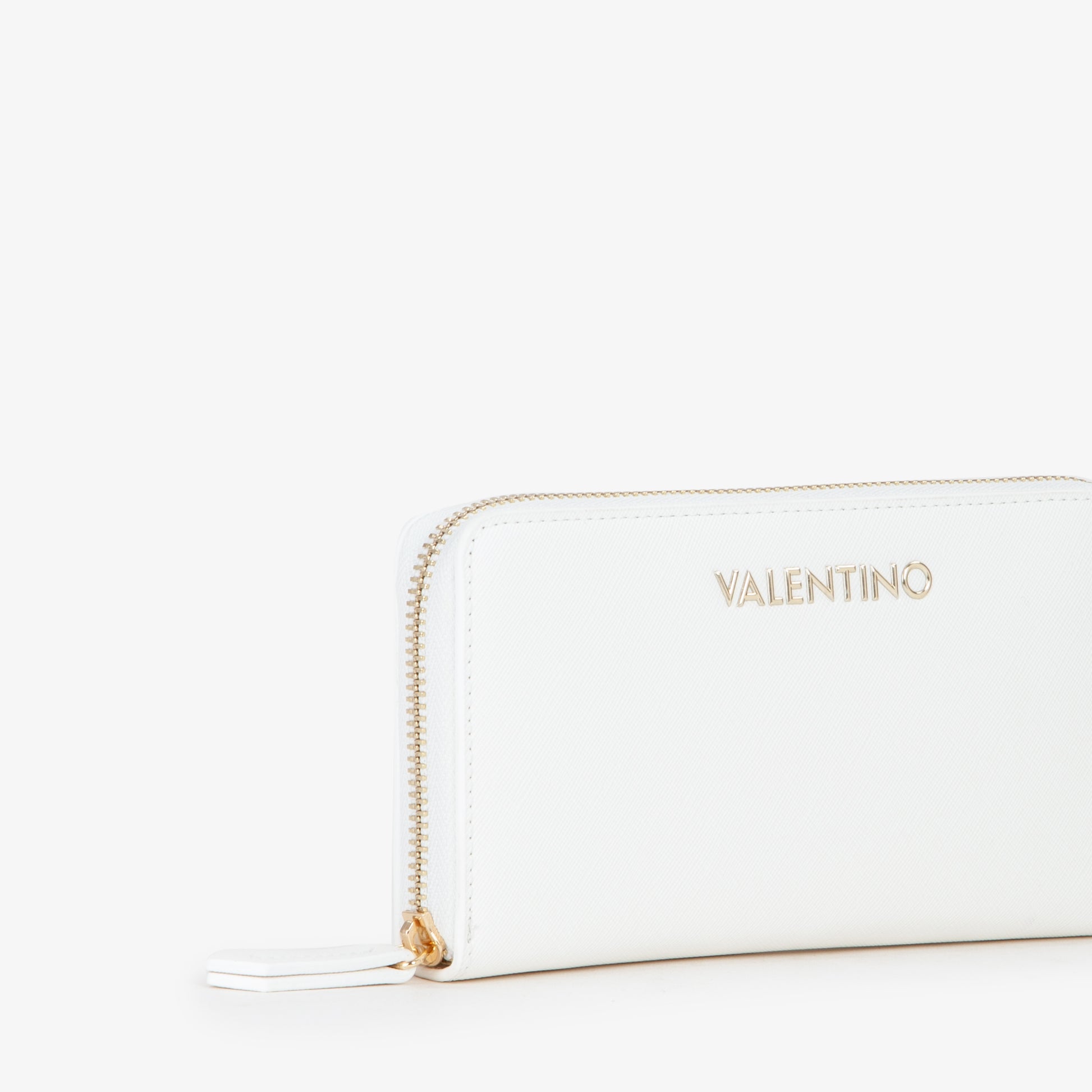 Portefeuille femme zippé blanc finition lisse dorée