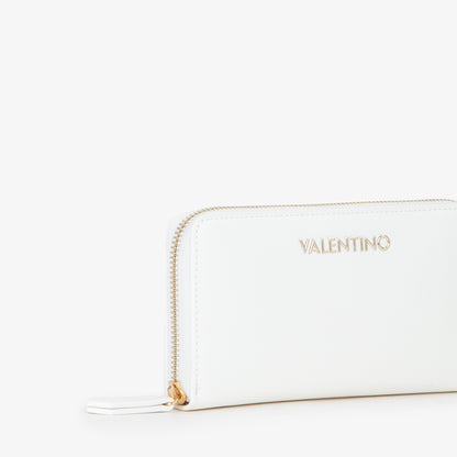 Portefeuille femme zippé blanc finition lisse dorée