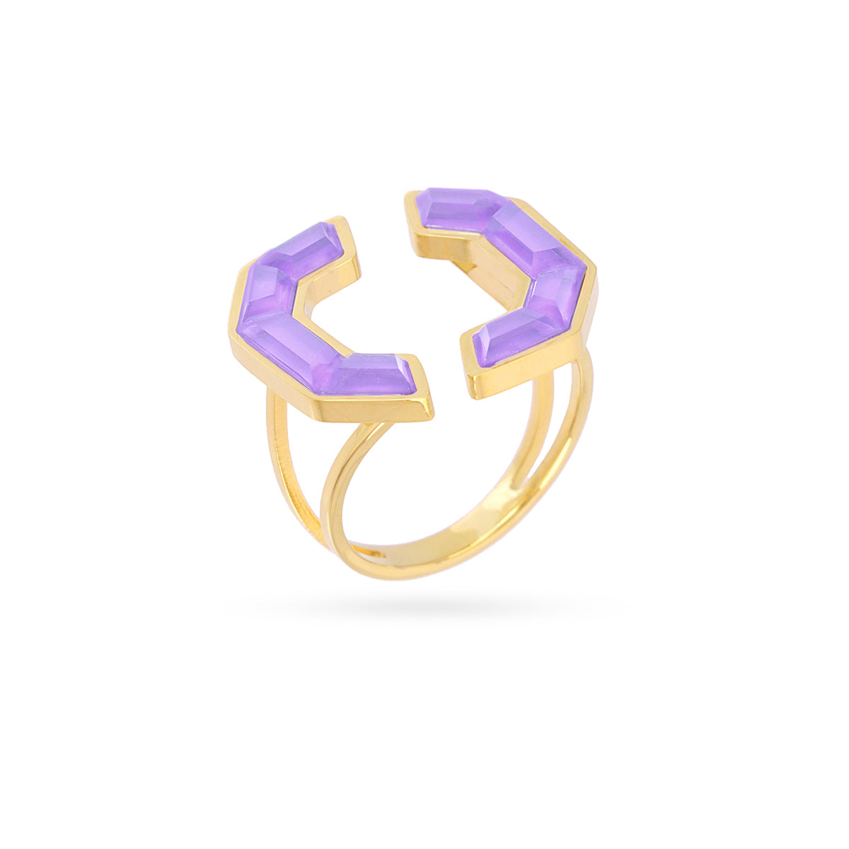 Bague femme acier doré pierres violettes ajustable