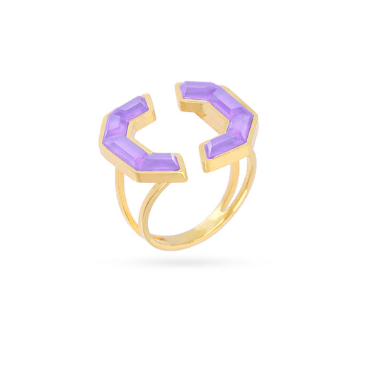 Bague femme acier doré pierres violettes ajustable
