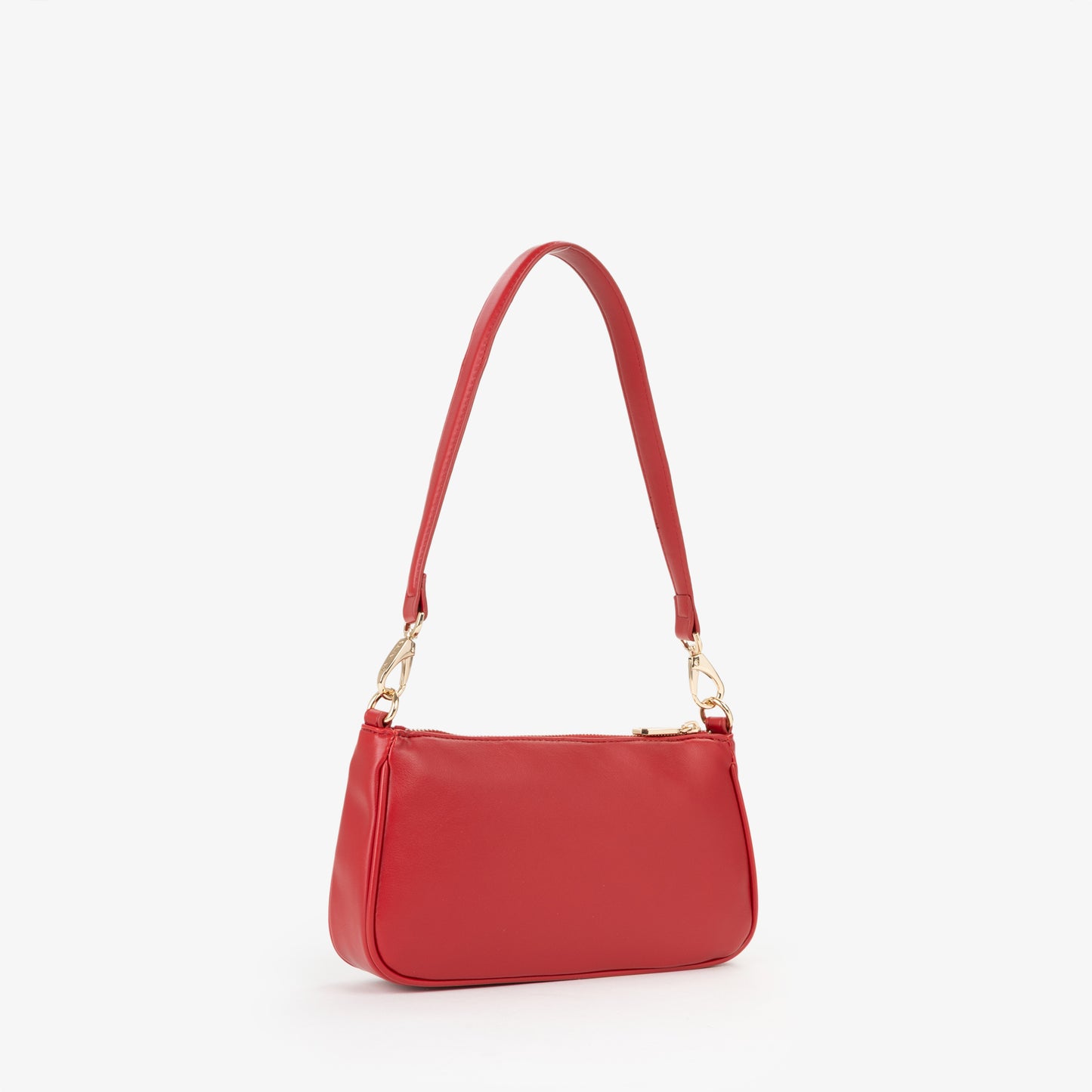 Sac baguette femme rouge doré fermeture zip élégant