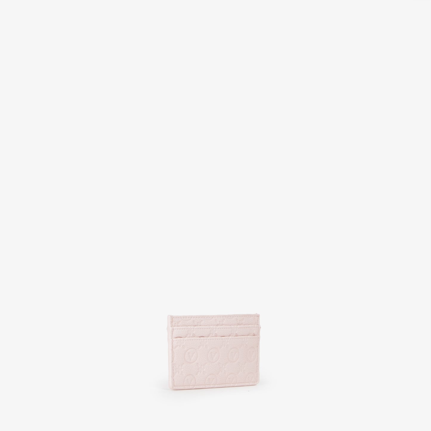 Porte-carte femme cuir embossé rose poudré monogramme