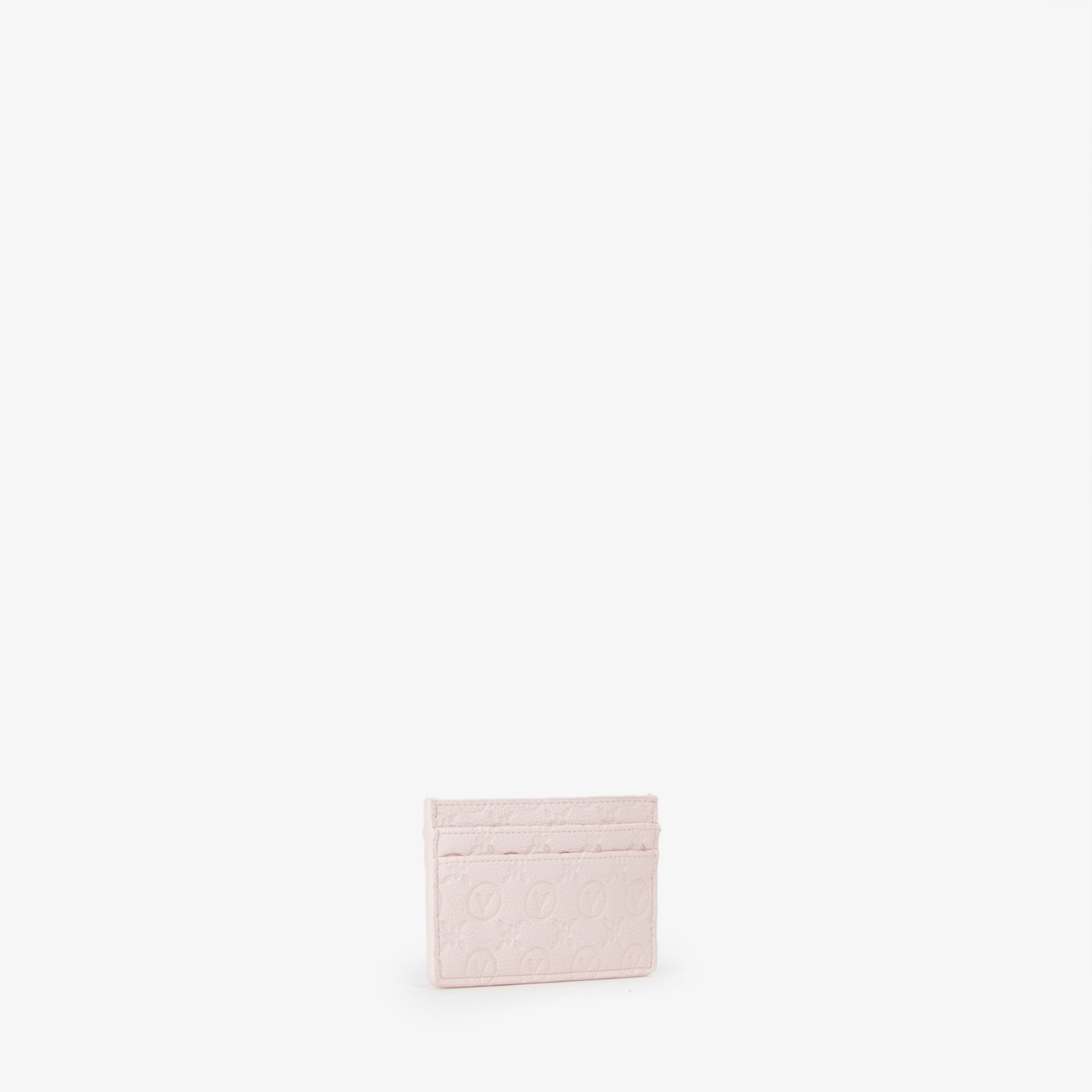 Porte-carte femme cuir embossé rose poudré monogramme