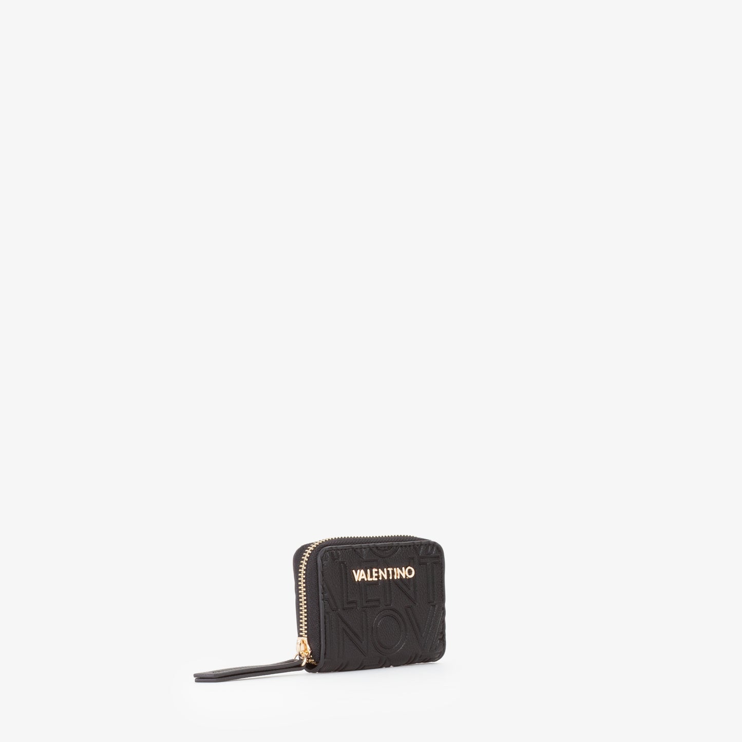 Portefeuille femme noir zippé motif logo embossé