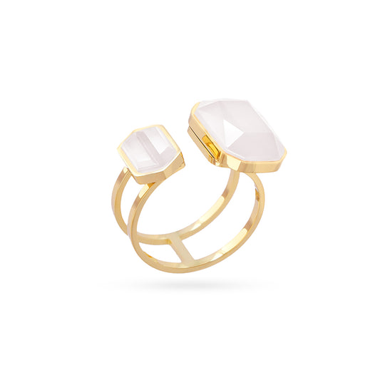 Bague femme acier doré pierres synthétiques blanches ajustable
