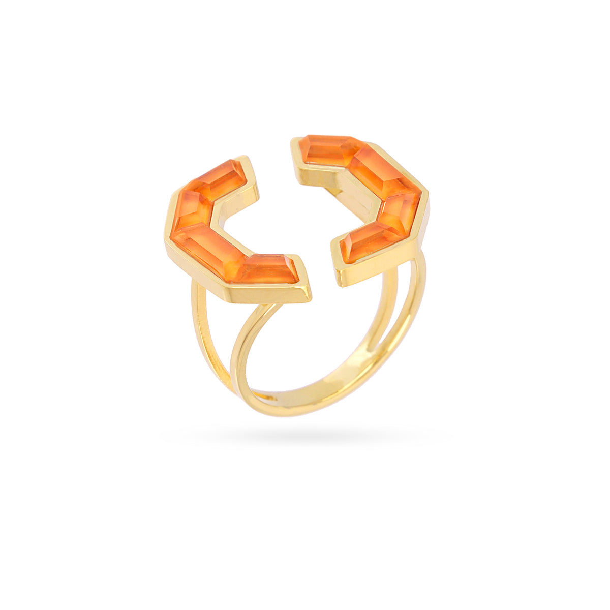 Bague femme acier doré pierres orange ajustable