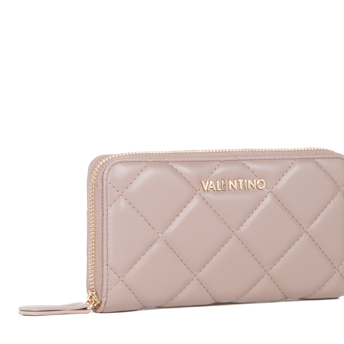 Portefeuille femme zippé matelassé taupe gold