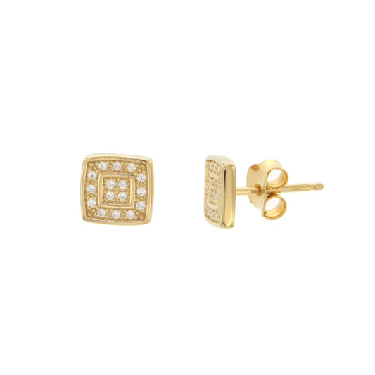 Clous d'oreilles femme argent doré carré zirconia