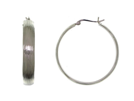 Créoles femme argent 925 rhodié striées 40 mm charnière