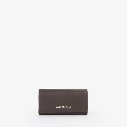 Portefeuille femme simili cuir grainé taupe fermeture clapet