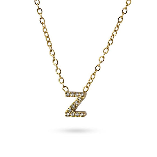 Collier femme acier jaune lettre Z zirconia 38 cm