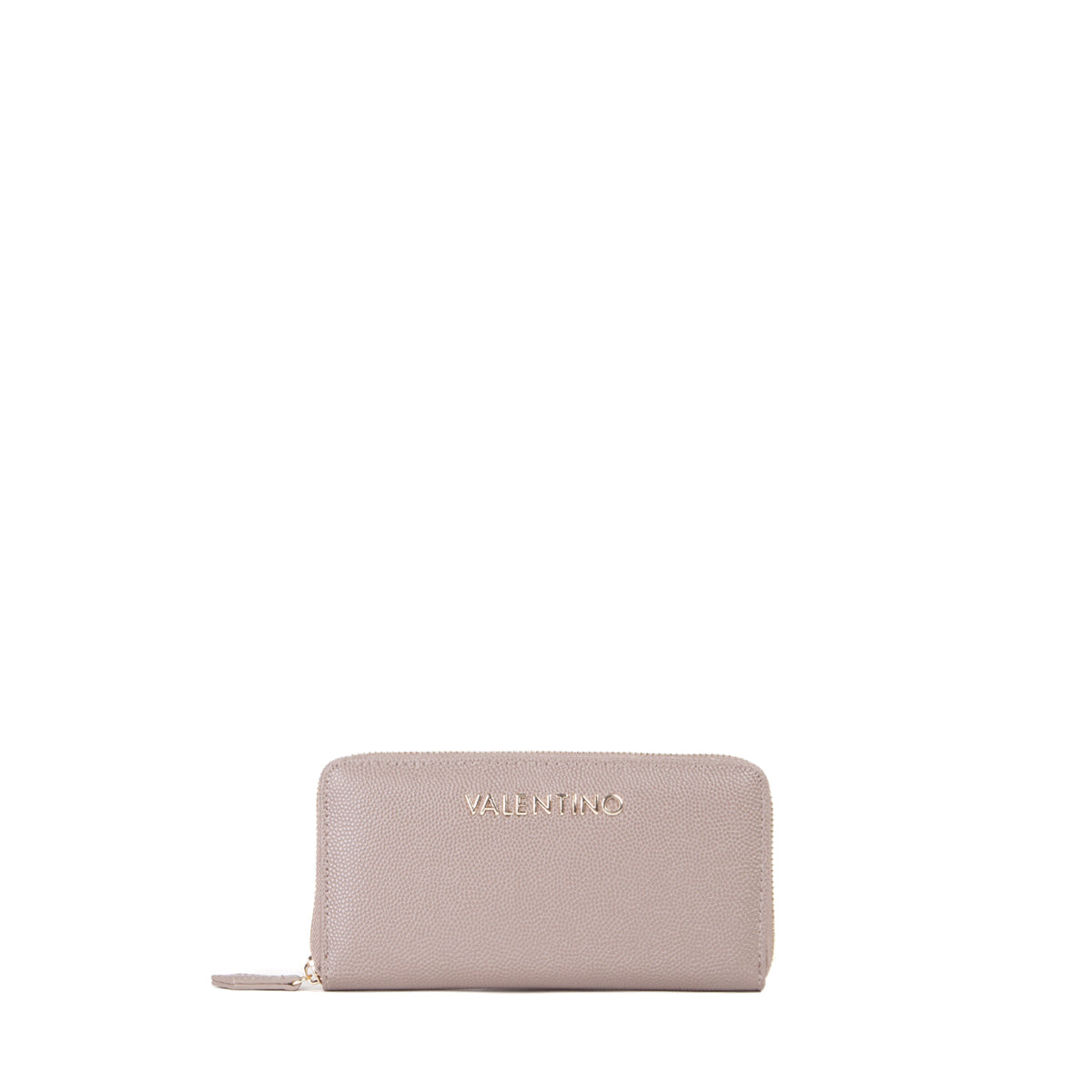 Portefeuille femme zippé grainé taupe touches dorées