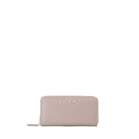 Portefeuille femme zippé grainé taupe touches dorées