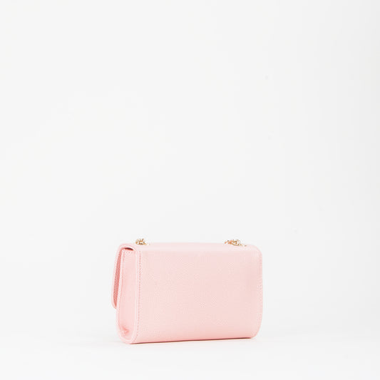 Sac bandoulière femme rose pâle chaîne dorée à pompon