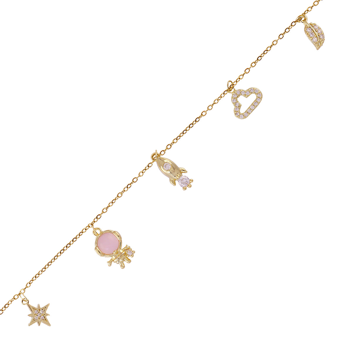 Bracelet femme acier doré charms espace zirconia rose
