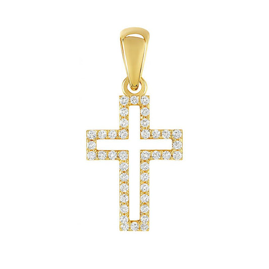 Pendentif femme or jaune 9 carats croix zirkonia