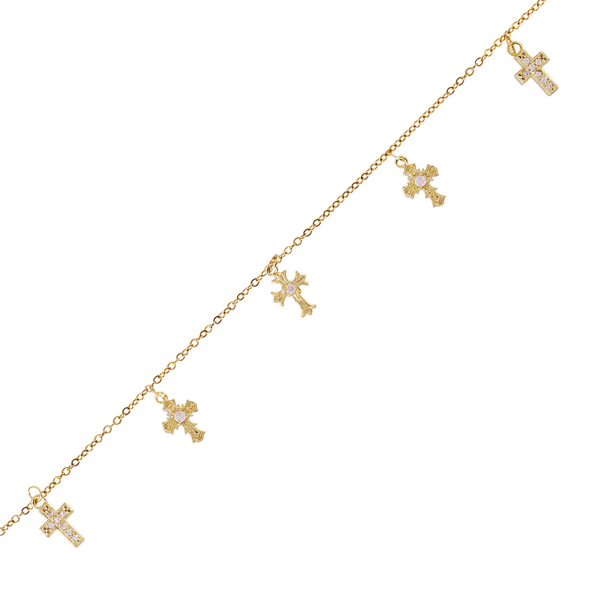 Bracelet femme acier doré breloques croix zirconia