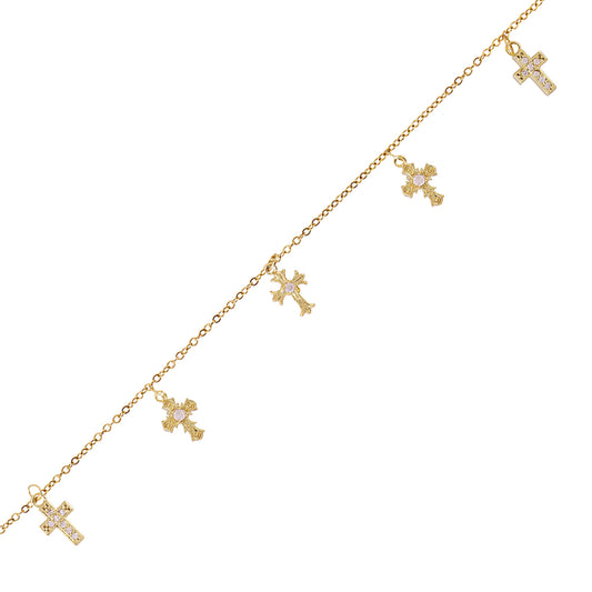Bracelet femme acier doré breloques croix zirconia