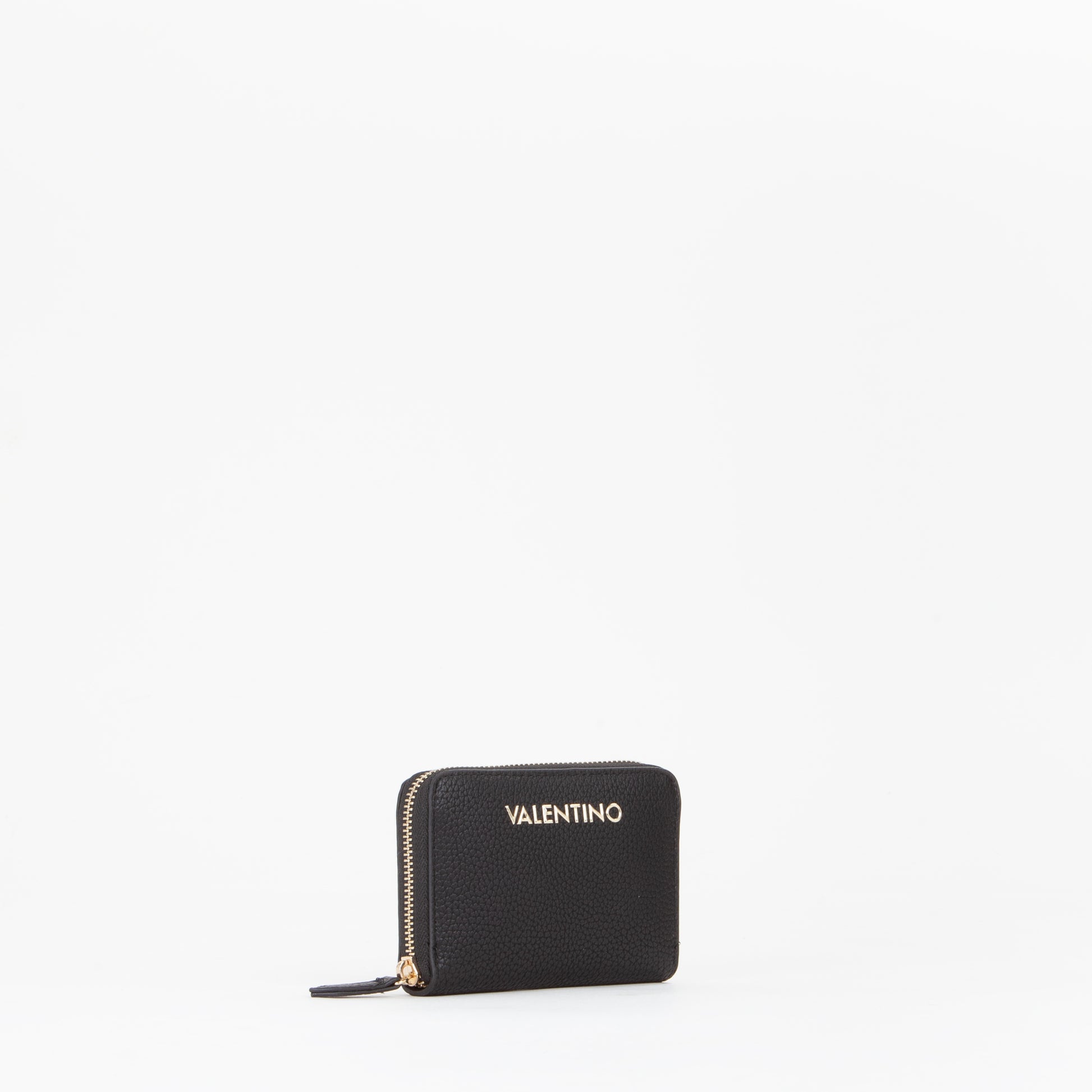 Portefeuille femme zippé noir grain doré