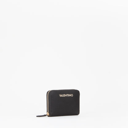 Portefeuille femme zippé noir grain doré