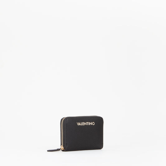 Portefeuille femme zippé noir grain doré