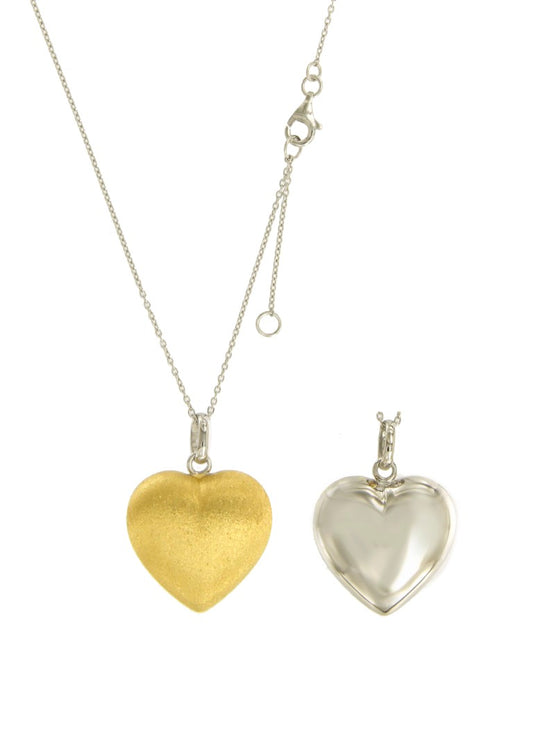 Collier femme argent rhodié pendentif cœur bicolore doré